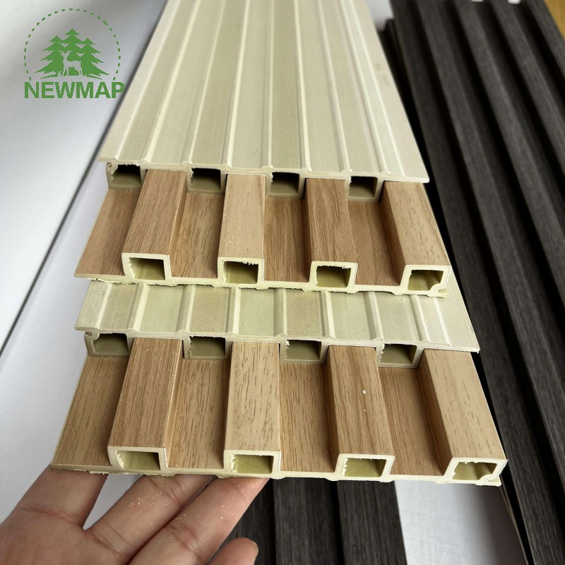 Semi-Enclosed Fluted WPC/PVC Wall Panel with Wooden Grain Texture Semi-Enclosed Fluted WPC/PVC Wall Panel with Wooden Grain Texture